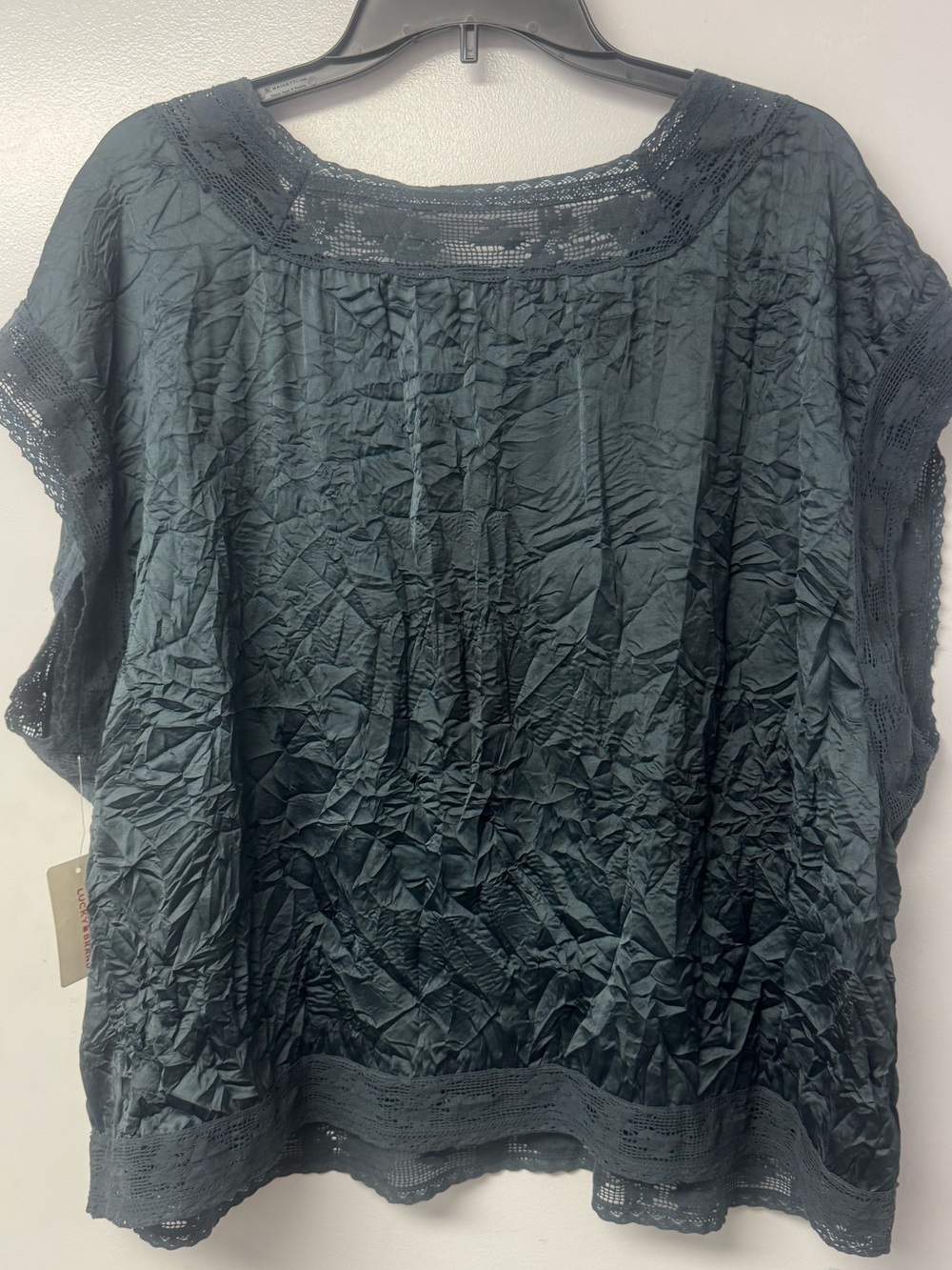 Lucky Brand NWT Black Crinkle Lace Dolman Sleeve Western Boho Blouse Women’s XXL - Picture 6 of 13